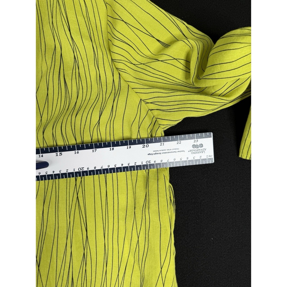 Fridaze Lime Chartreuse Green 100% Linen Top Women's Sz L Abstract Lines Artsy - Picture 10 of 11